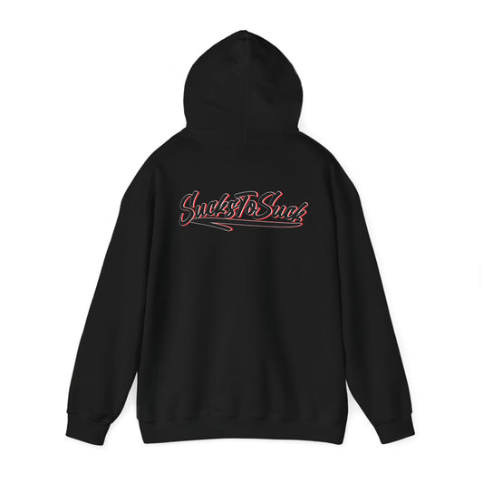 Black back hood up hoodie with 'Sucks to Suck' in stylish script, tailored for millwrights, perfect for making a bold statement.